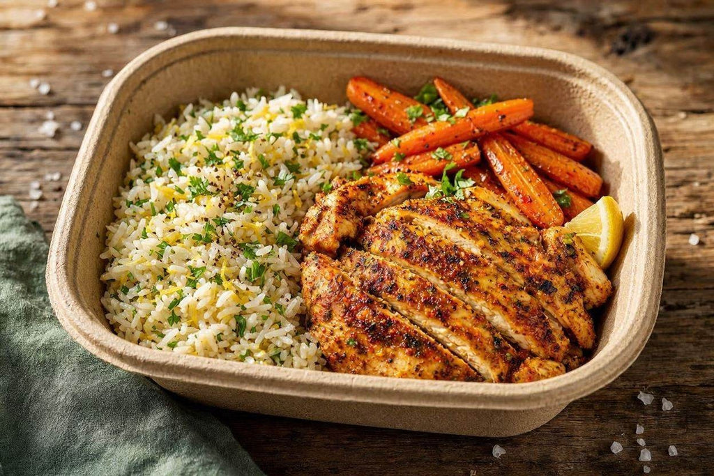 Cajun chicken, lemon cilantro rice and carrots