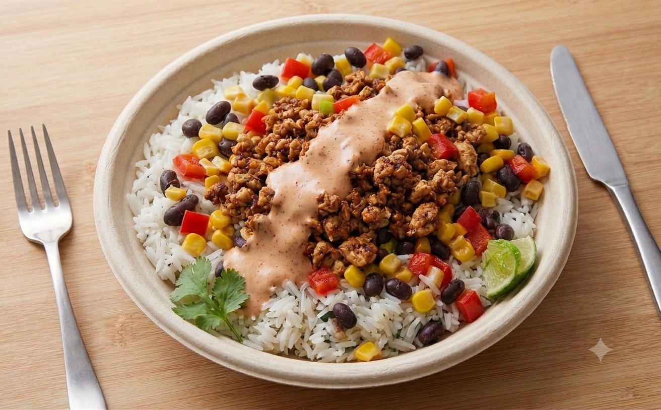 Southwest Chicken with BBQ Yogurt drizzle on Cilantro Lime Rice